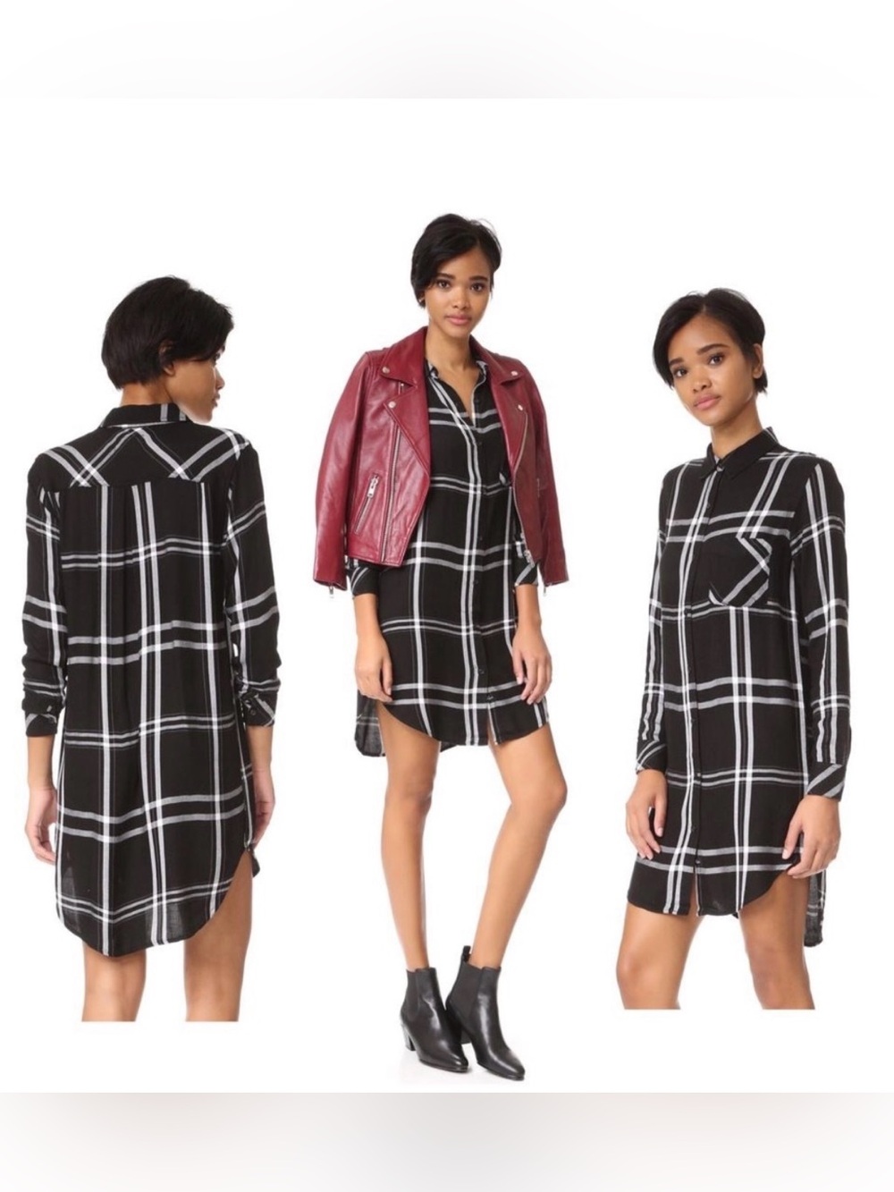 Rails Black & White Plaid Mini Shirt Dress